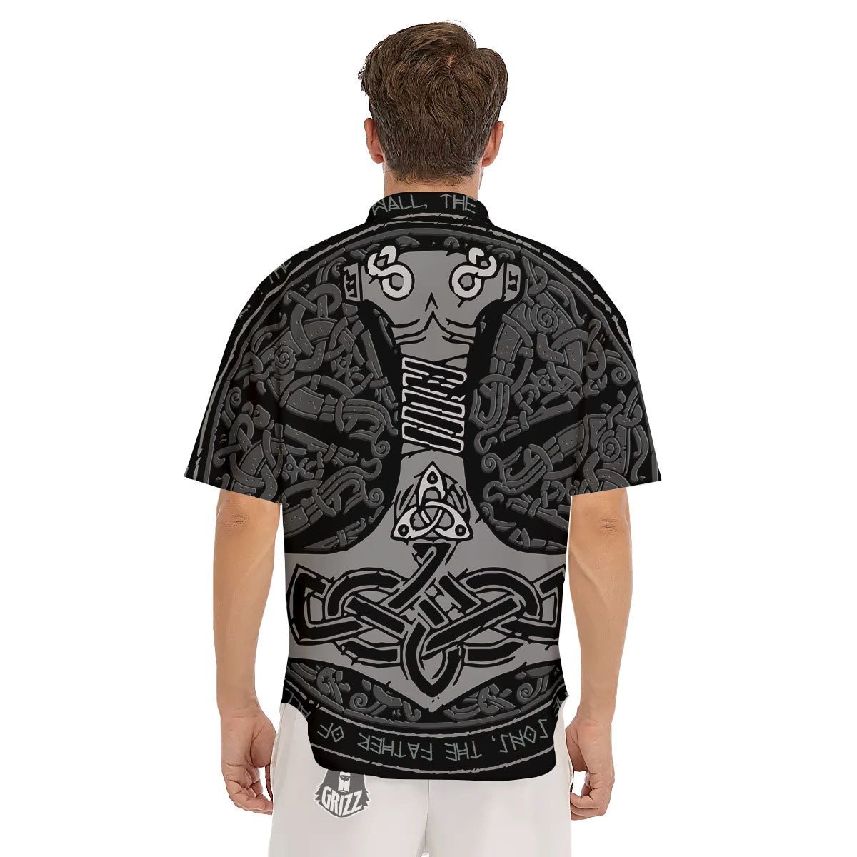 Runes Scandinavian And Mjolnir Print Men's Short Sleeve Shirts-grizzshop