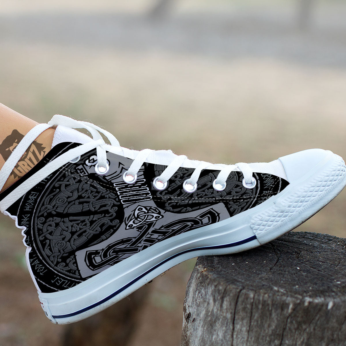 Runes Scandinavian And Mjolnir Print White High Top Shoes-grizzshop