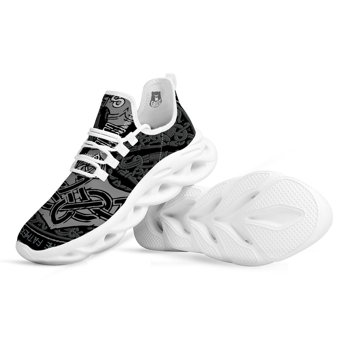 Runes Scandinavian And Mjolnir Print White Running Shoes-grizzshop