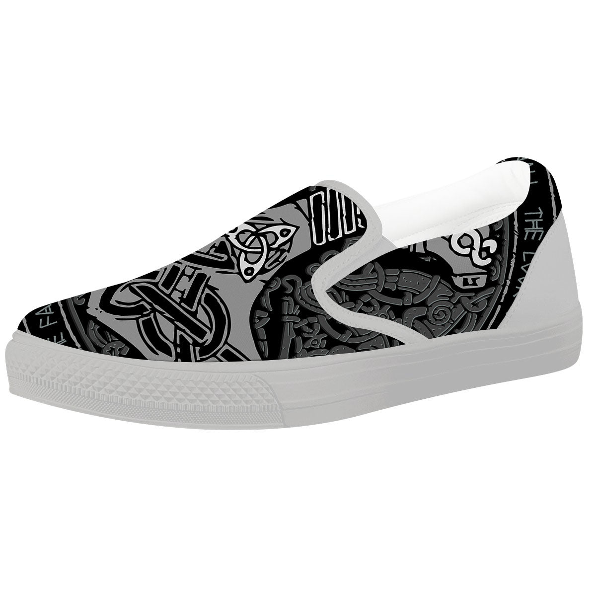 Runes Scandinavian And Mjolnir Print White Slip On Shoes-grizzshop