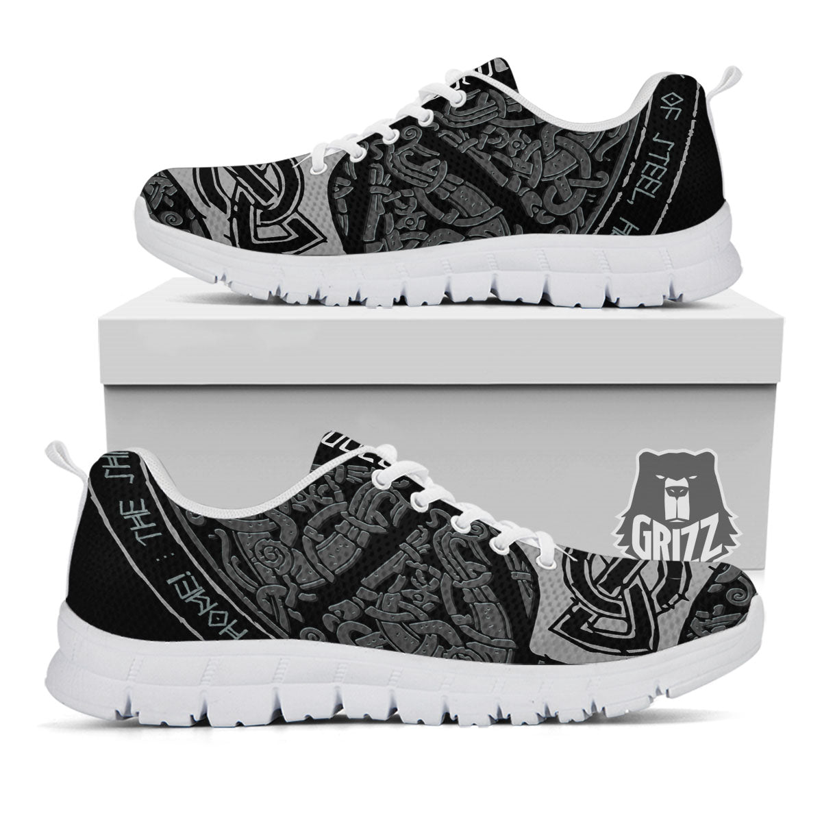 Runes Scandinavian And Mjolnir Print White Sneaker-grizzshop
