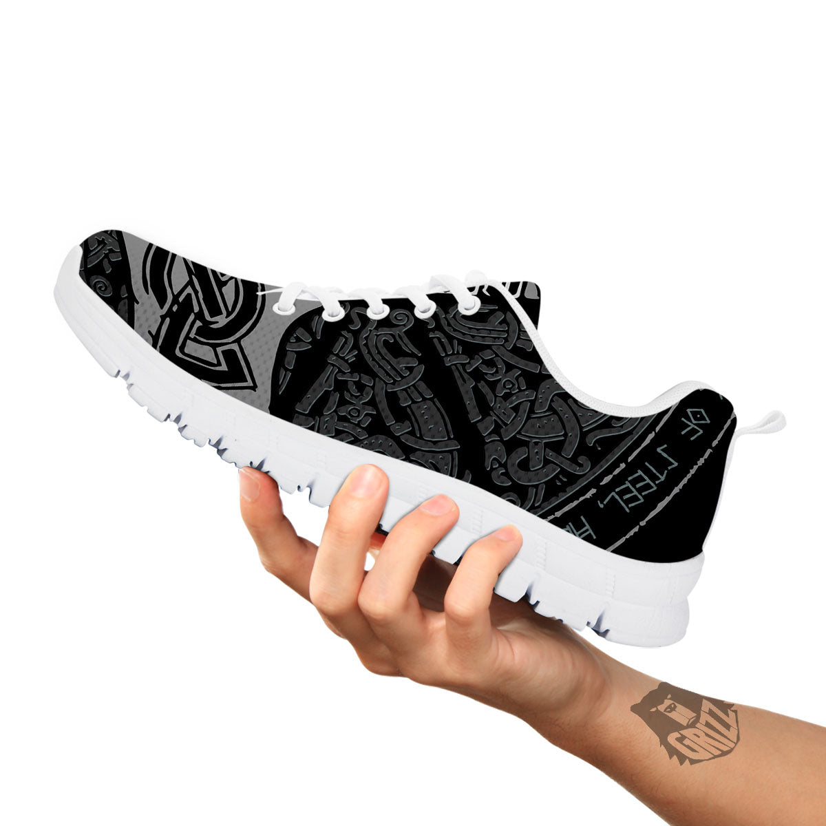 Runes Scandinavian And Mjolnir Print White Sneaker-grizzshop
