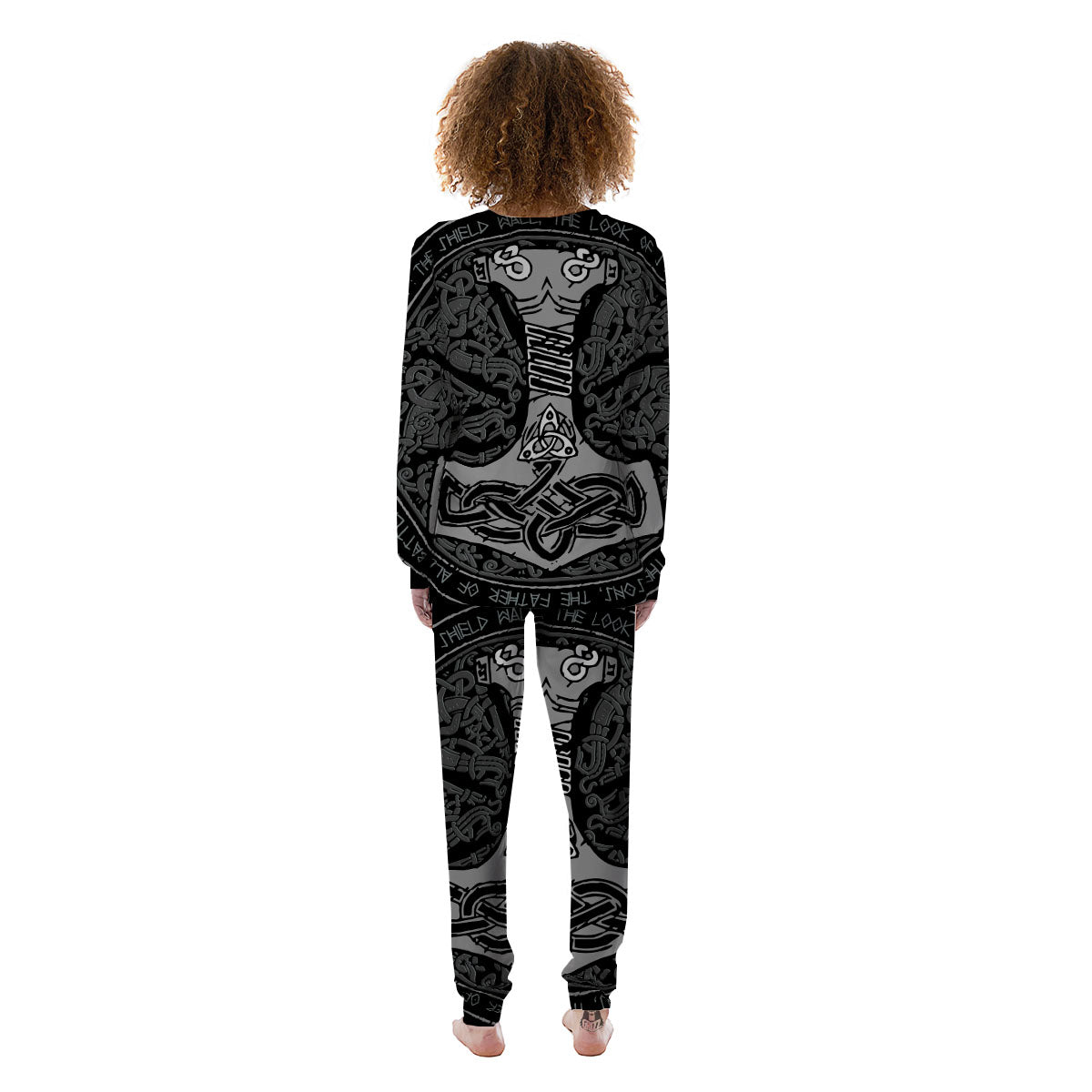 Runes Scandinavian And Mjolnir Print Women's Pajamas-grizzshop