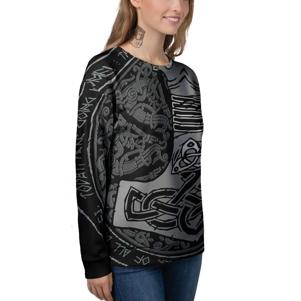 Runes Scandinavian And Mjolnir Print Women's Sweatshirt-grizzshop