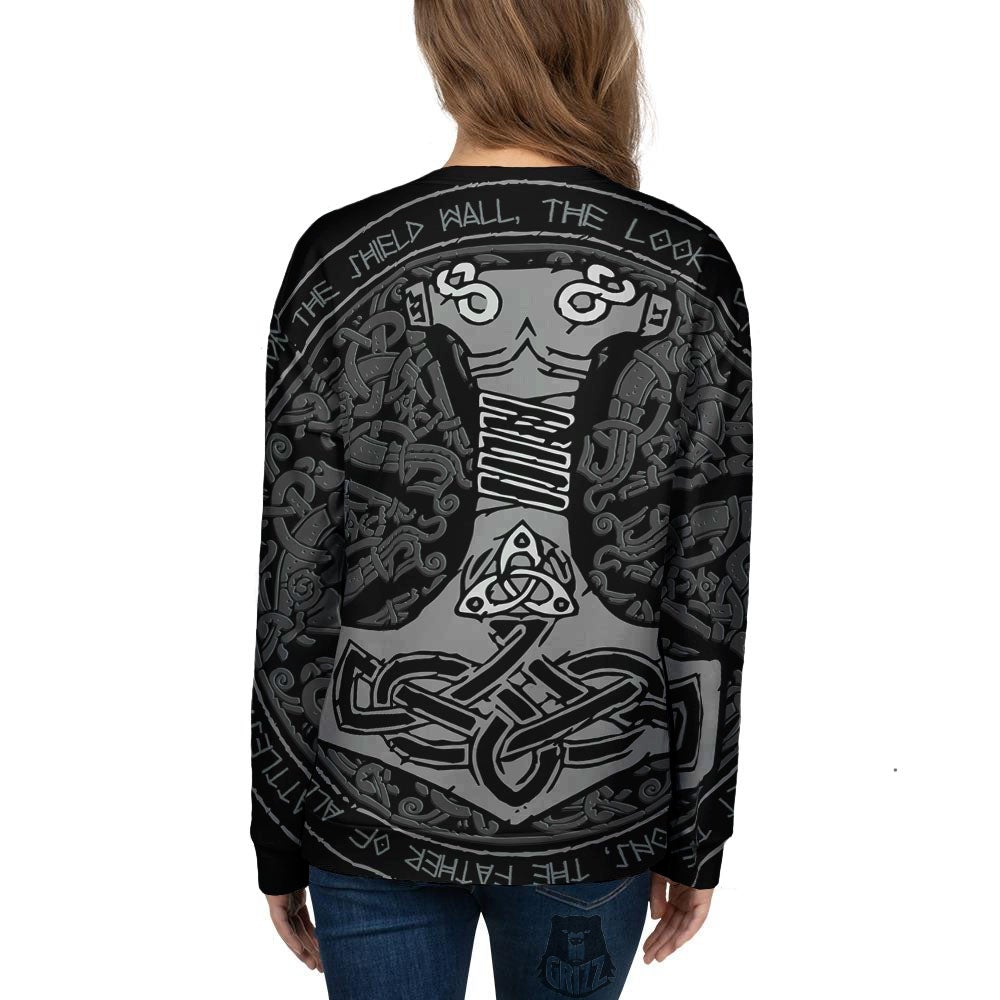 Runes Scandinavian And Mjolnir Print Women's Sweatshirt-grizzshop