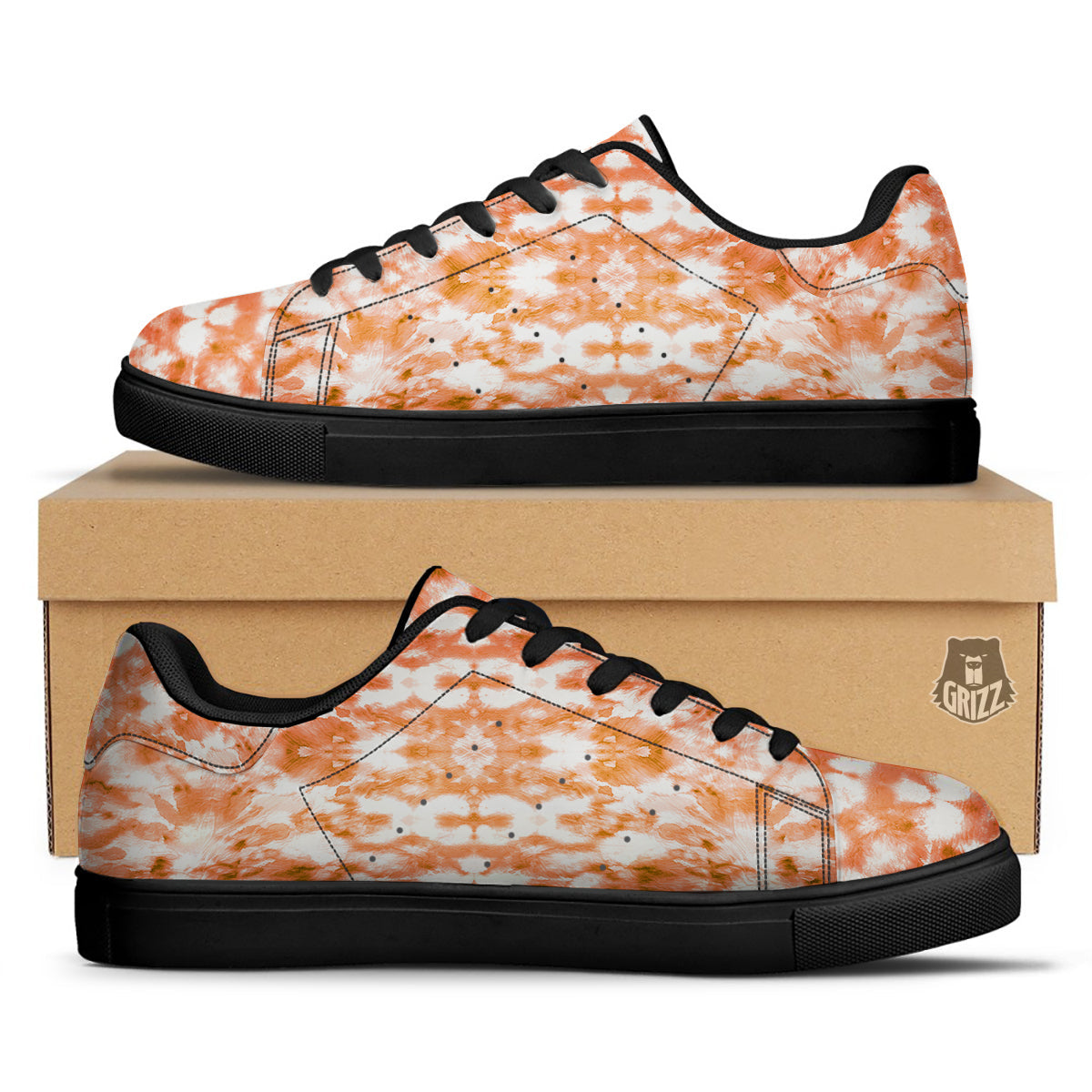 Rusty Tie Dye Orange Watercolor Print Black Low Top Sneakers-grizzshop