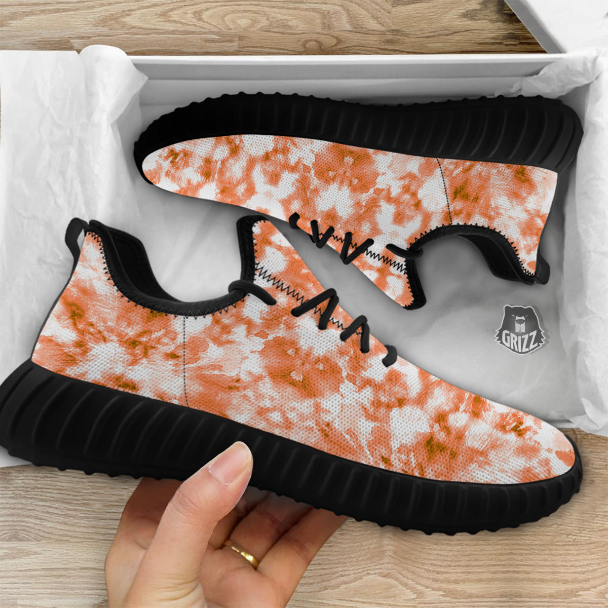 Rusty Tie Dye Orange Watercolor Print Black Walking Shoes-grizzshop