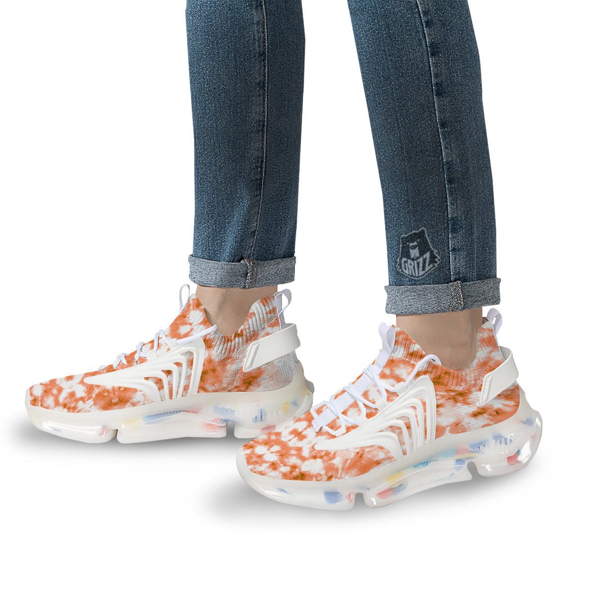 Rusty Tie Dye Orange Watercolor Print White Gym Shoes-grizzshop
