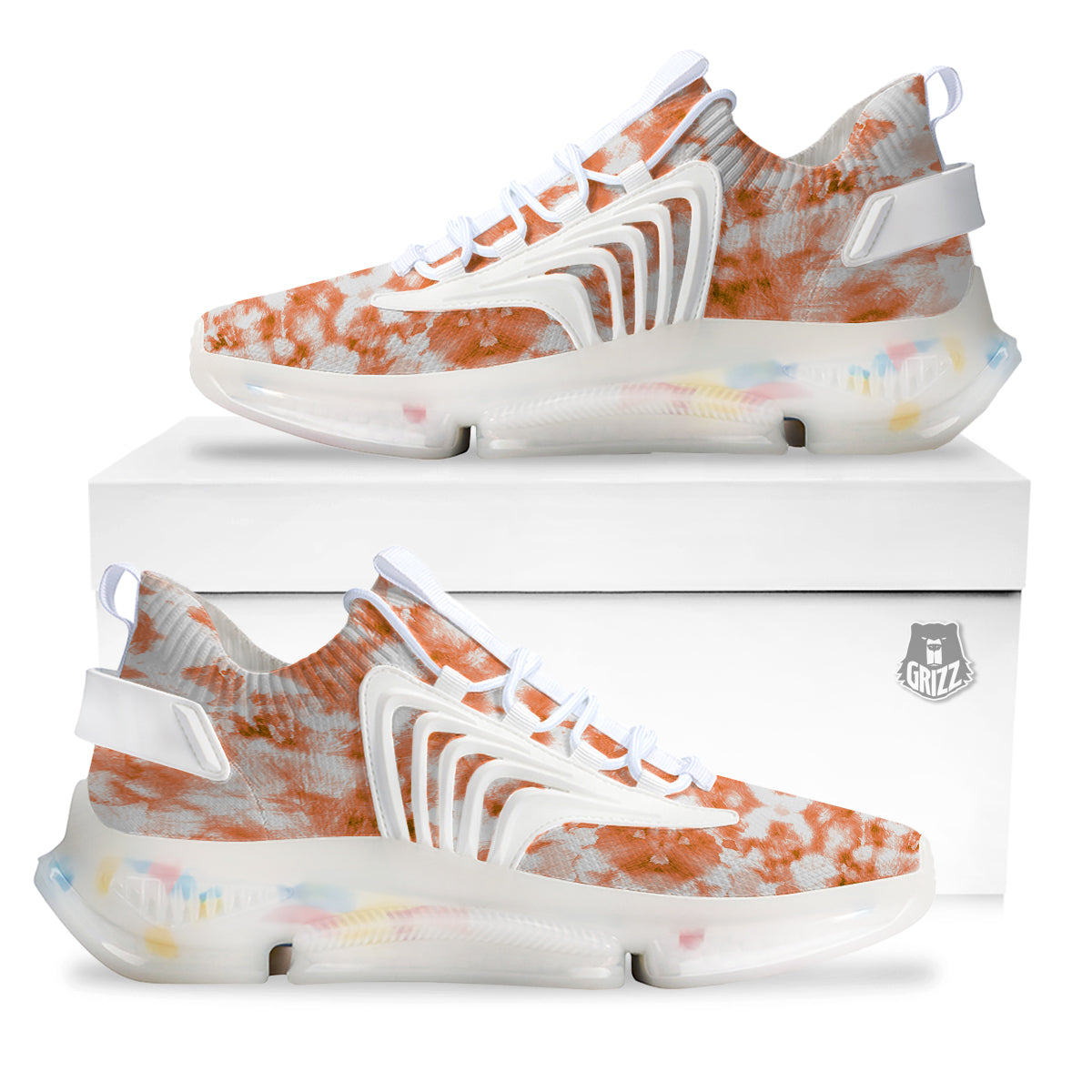 Rusty Tie Dye Orange Watercolor Print White Gym Shoes-grizzshop