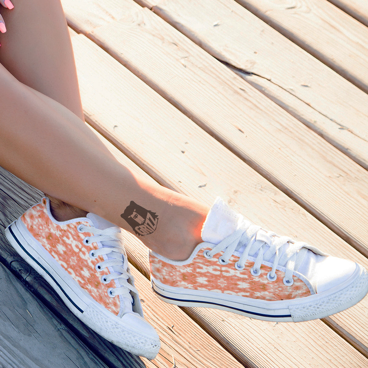 Rusty Tie Dye Orange Watercolor Print White Low Top Shoes-grizzshop