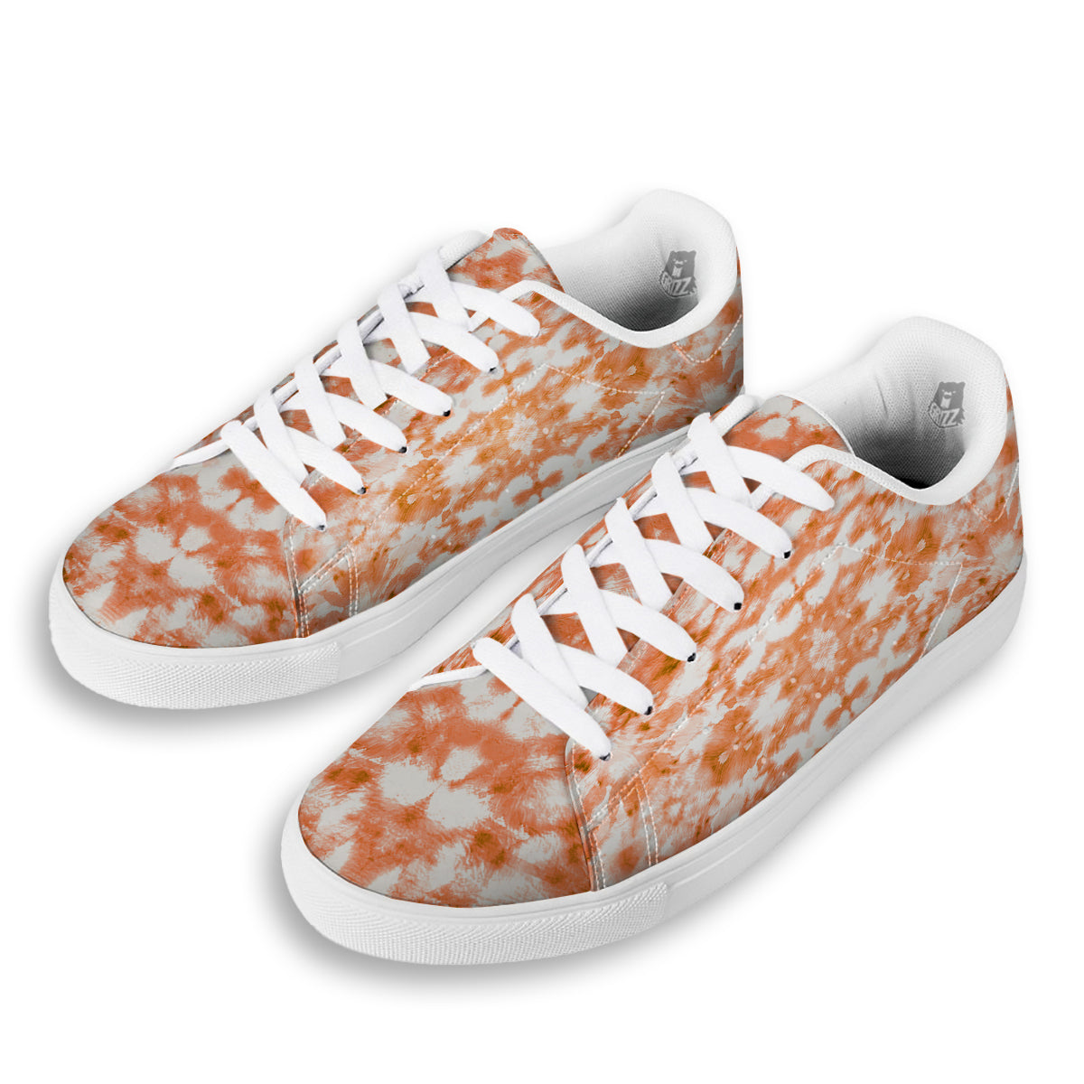 Rusty Tie Dye Orange Watercolor Print White Low Top Sneakers-grizzshop