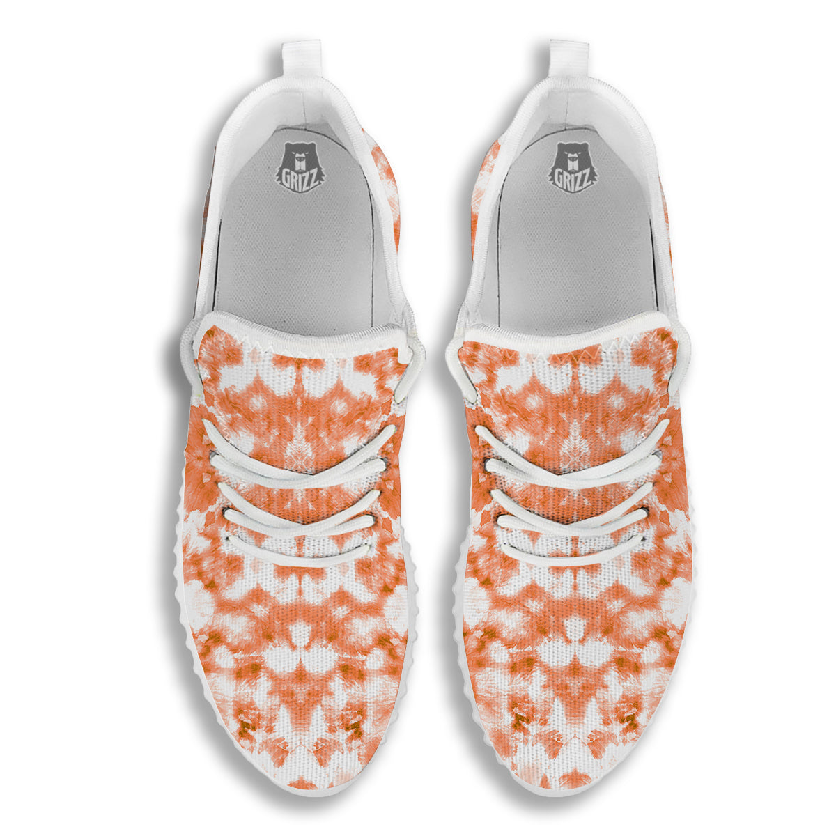 Rusty Tie Dye Orange Watercolor Print White Walking Shoes-grizzshop