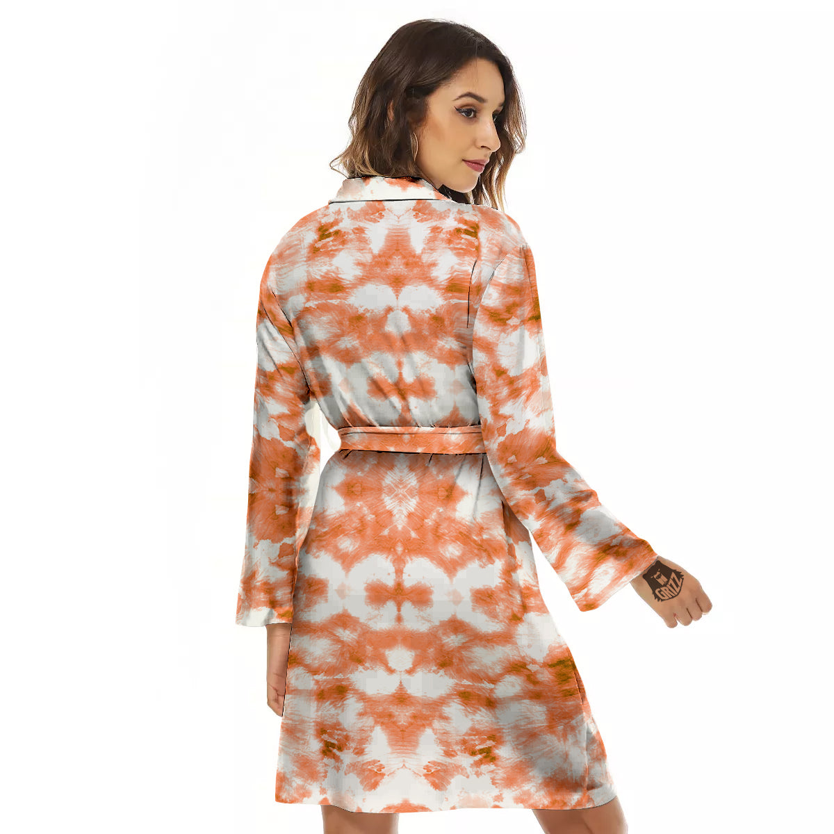 Rusty Tie Dye Orange Watercolor Print Women's Robe-grizzshop