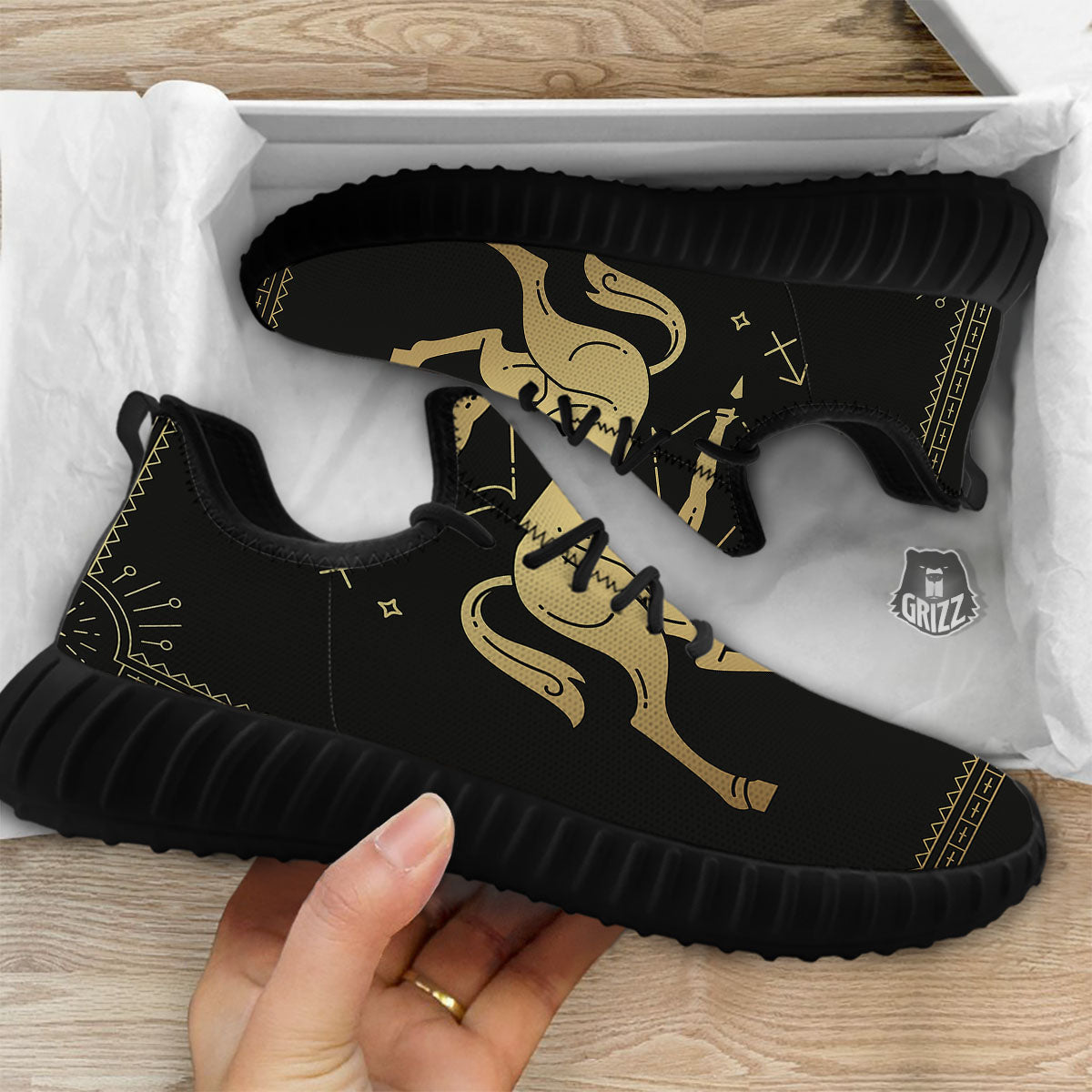 Sagittarius Sign Astrological Print Black Walking Shoes-grizzshop