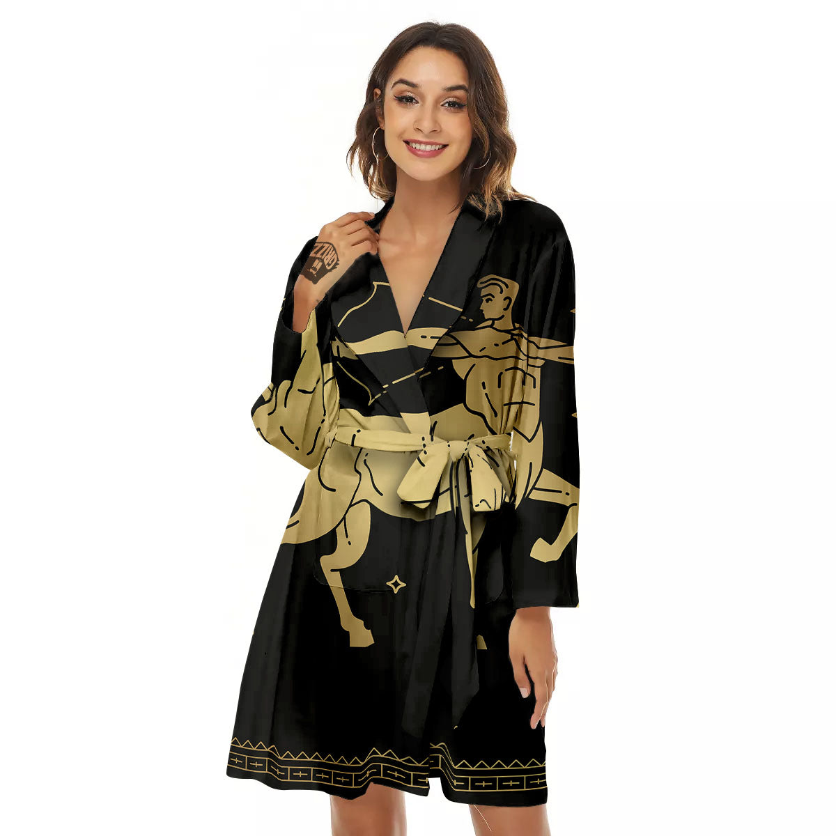 Sagittarius Sign Astrological Print Women's Robe-grizzshop