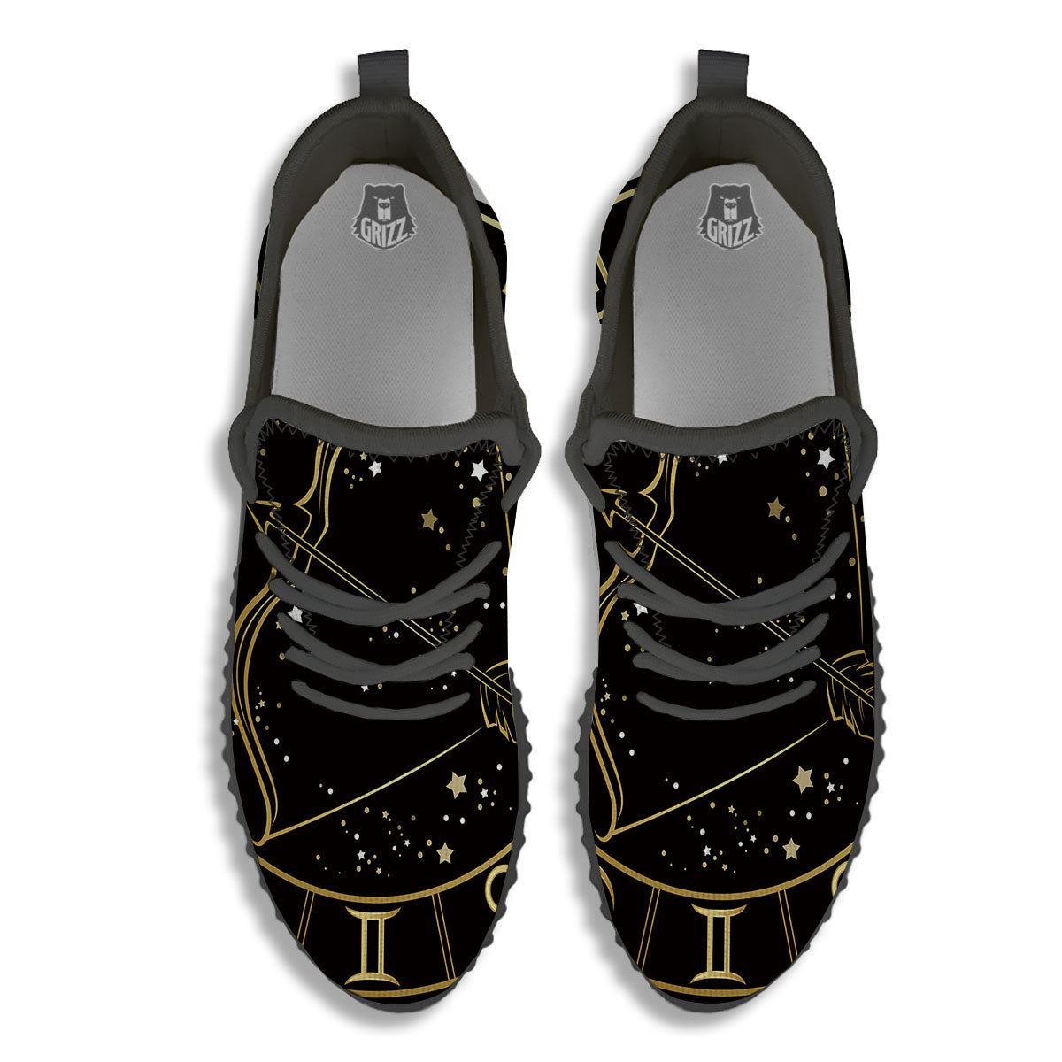 Sagittarius Sign Black And Gold Print Black Walking Shoes-grizzshop