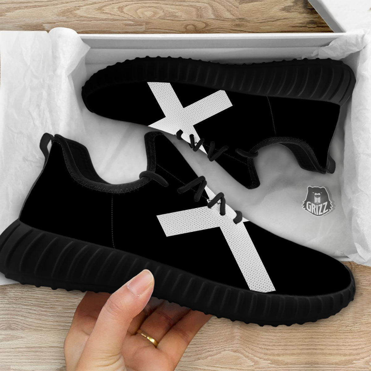 Sagittarius Sign White And Black Print Black Walking Shoes-grizzshop
