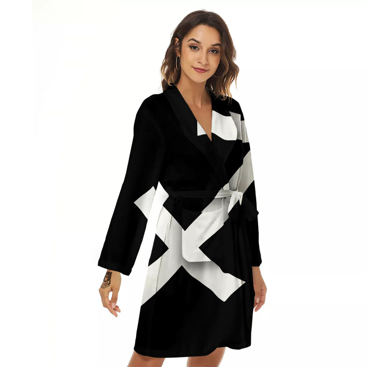 Sagittarius Sign White And Black Print Women's Robe-grizzshop