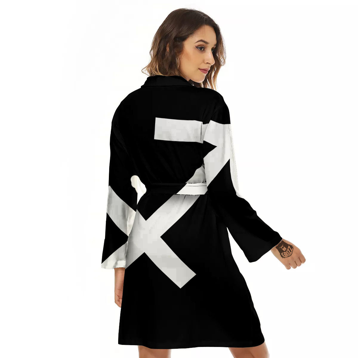 Sagittarius Sign White And Black Print Women's Robe-grizzshop