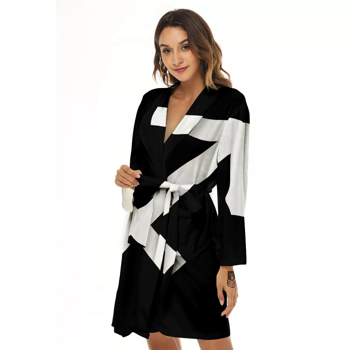 Sagittarius Sign White And Black Print Women's Robe-grizzshop