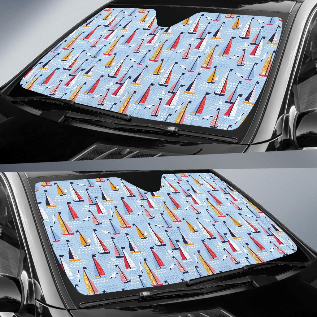 Sailboat Ocean Pattern Print Car Sun Shade-grizzshop
