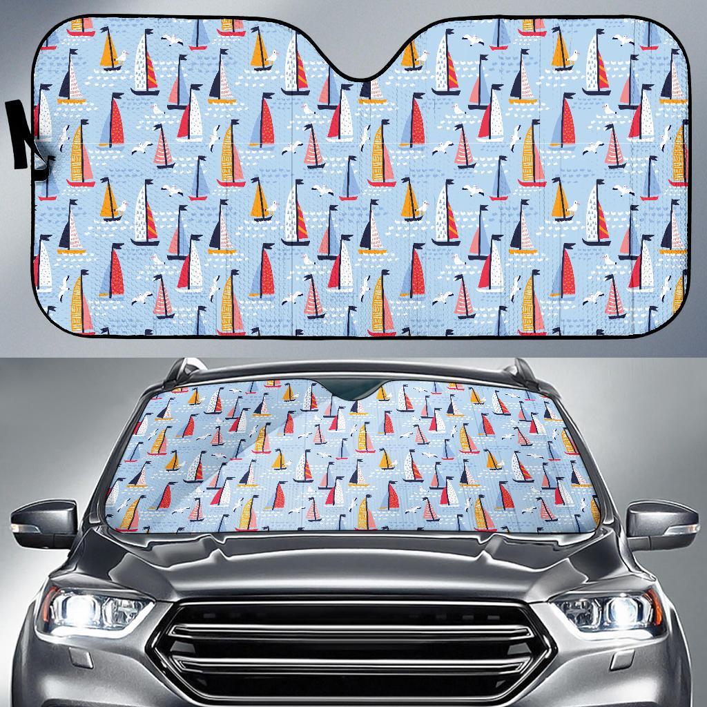 Sailboat Ocean Pattern Print Car Sun Shade-grizzshop