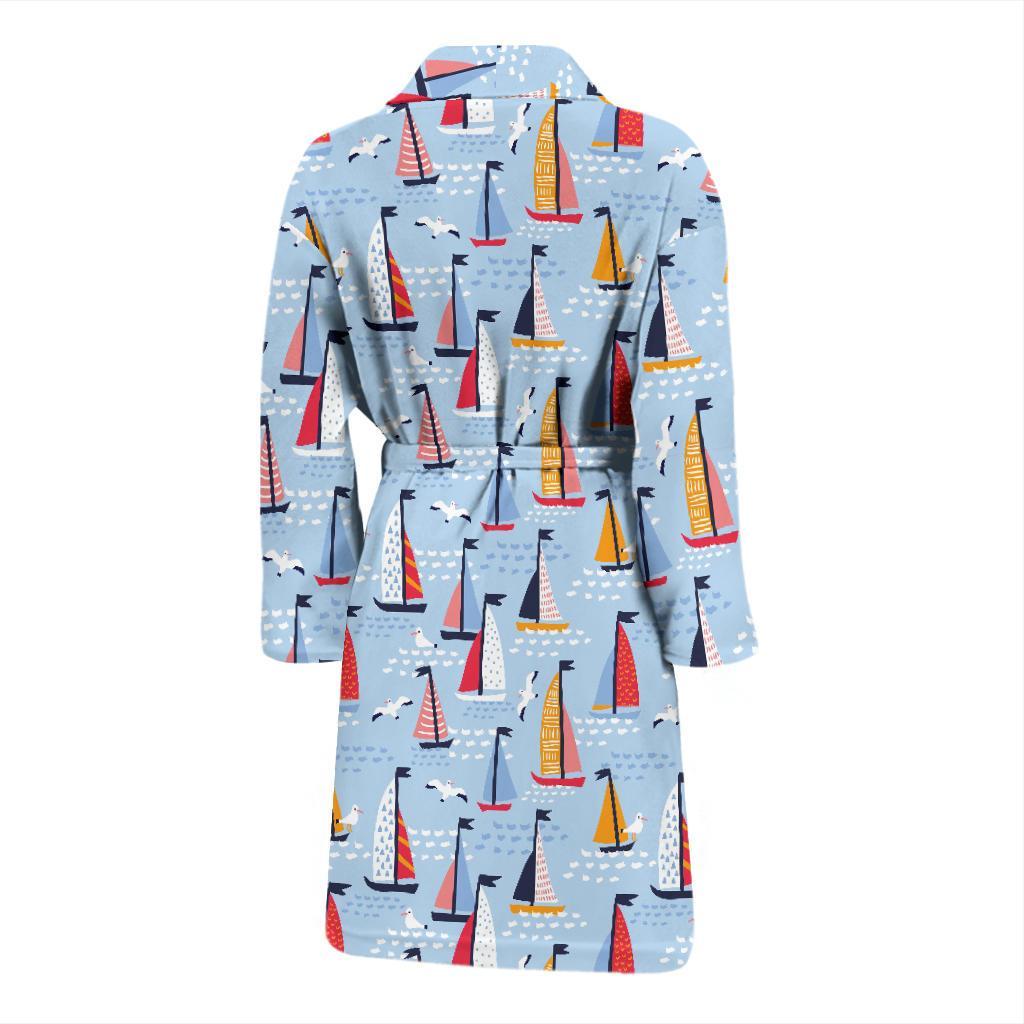 Sailboat Ocean Pattern Print Men Long Robe-grizzshop