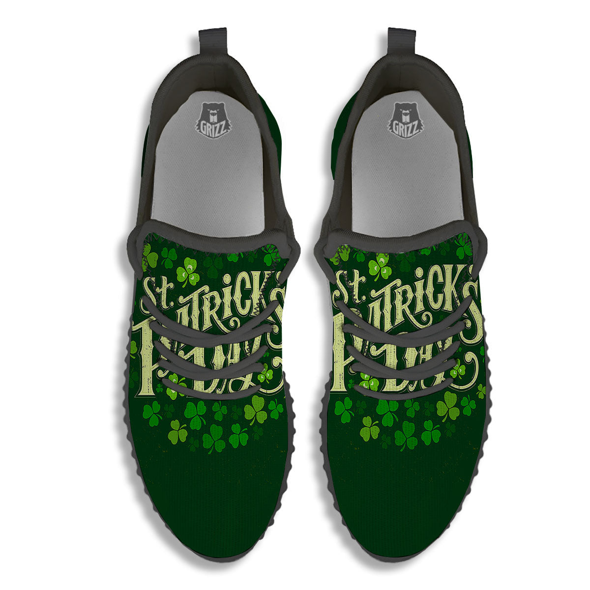 Saint Patrick's Day Green Clover Print Black Walking Shoes-grizzshop