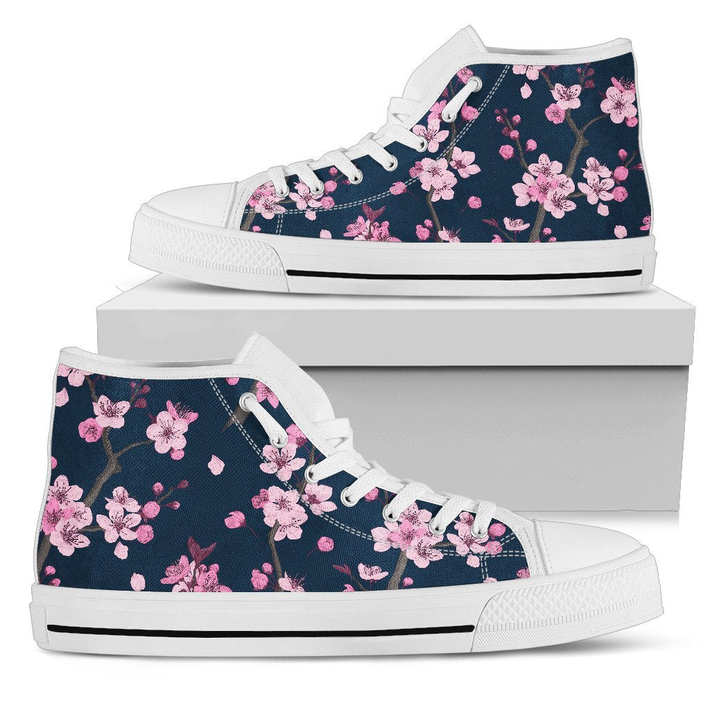 Sakura Cherry Blossom Print Women High Top Canvas Shoes-grizzshop