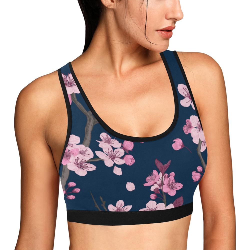 Sakura Cherry Blossom Print Women Sports Bra Crop Top-grizzshop