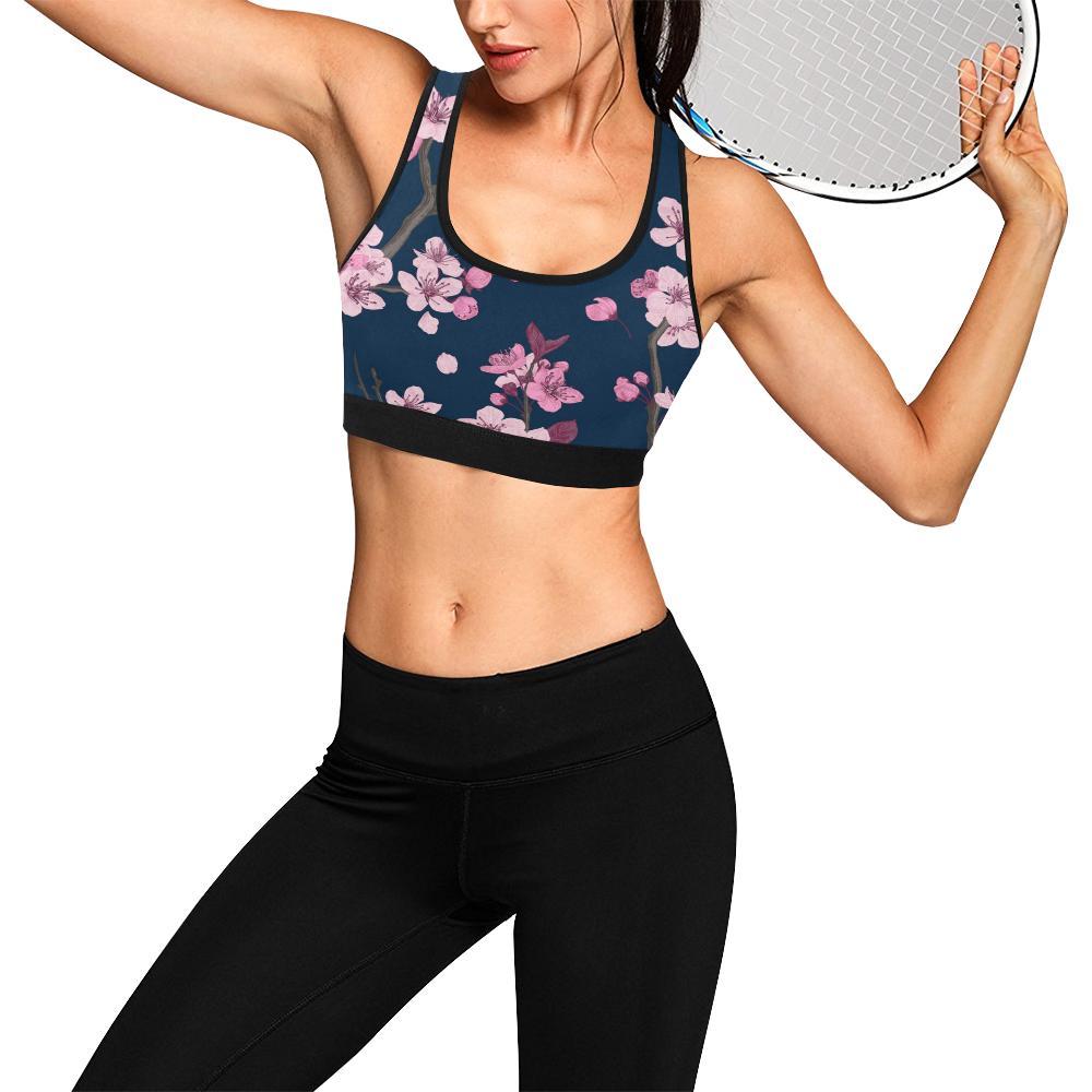 Sakura Cherry Blossom Print Women Sports Bra Crop Top-grizzshop