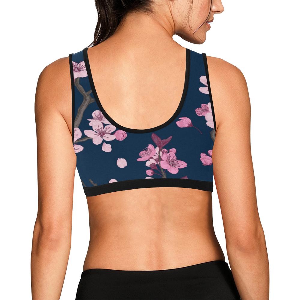 Sakura Cherry Blossom Print Women Sports Bra Crop Top-grizzshop