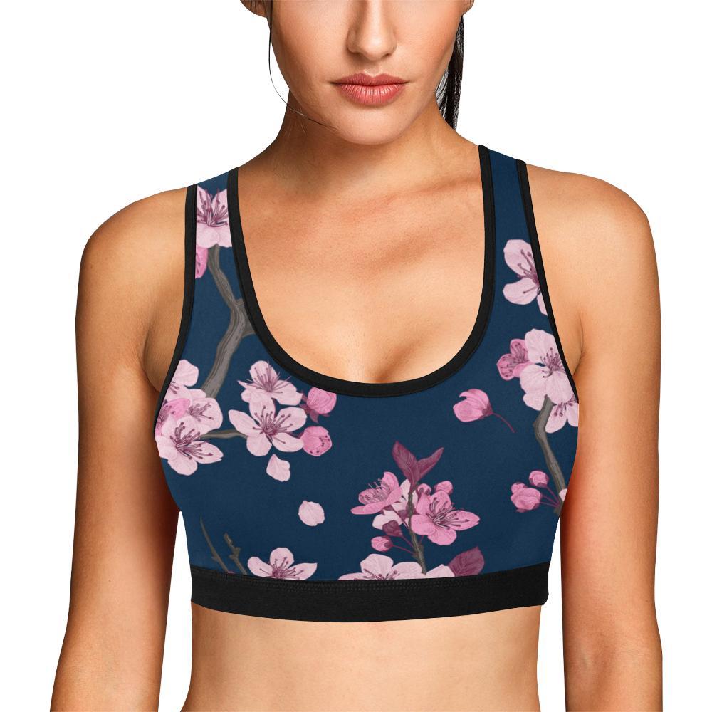 Sakura Cherry Blossom Print Women Sports Bra Crop Top-grizzshop