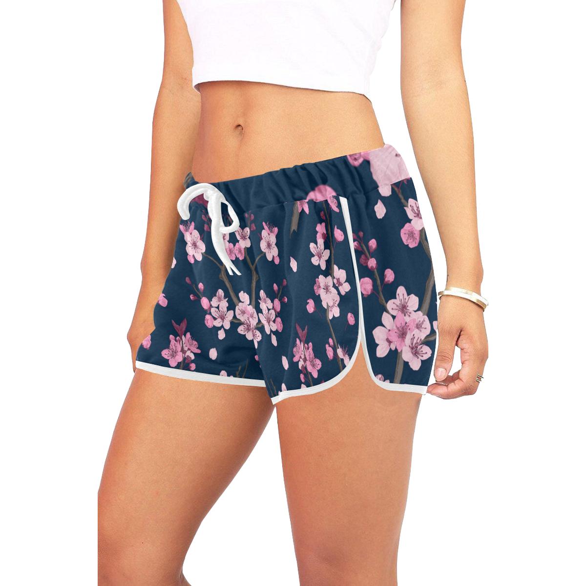 Sakura Cherry Blossom Print Women Casual Shorts-grizzshop