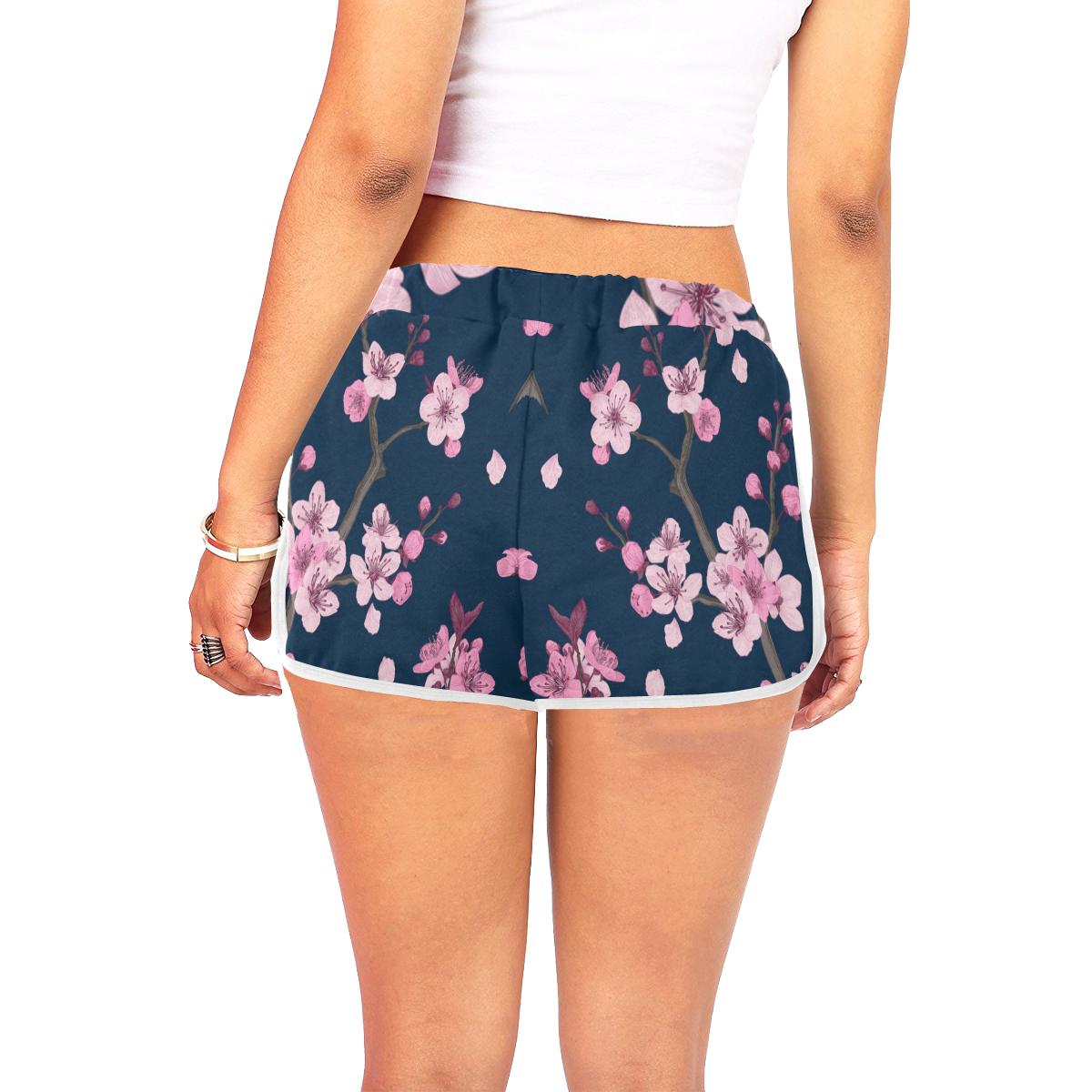 Sakura Cherry Blossom Print Women Casual Shorts-grizzshop