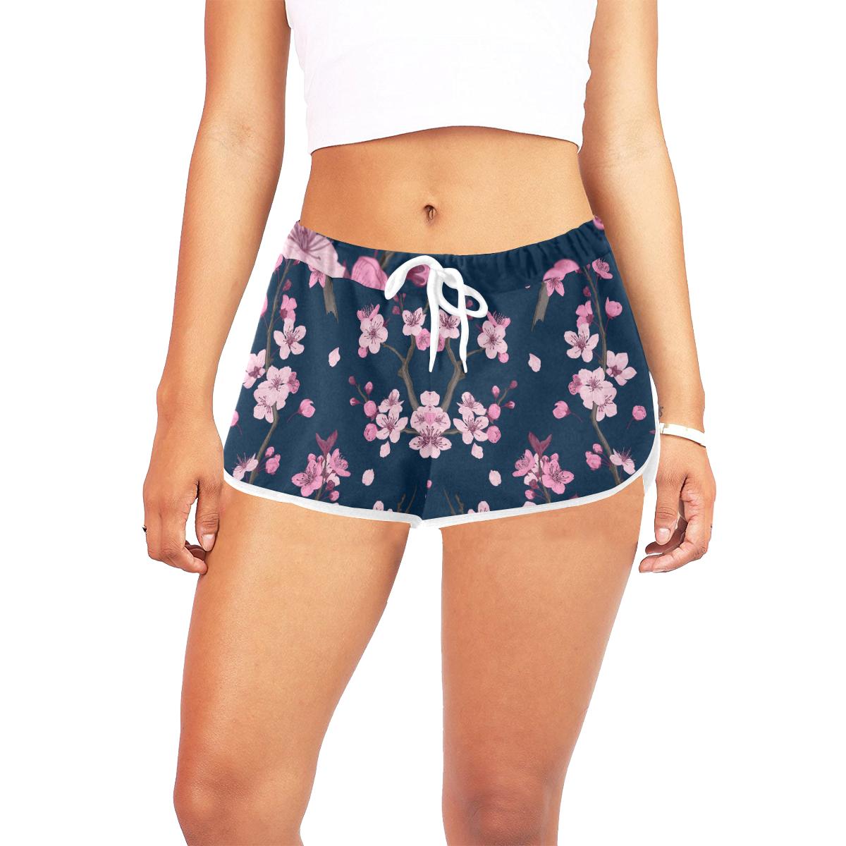 Sakura Cherry Blossom Print Women Casual Shorts-grizzshop