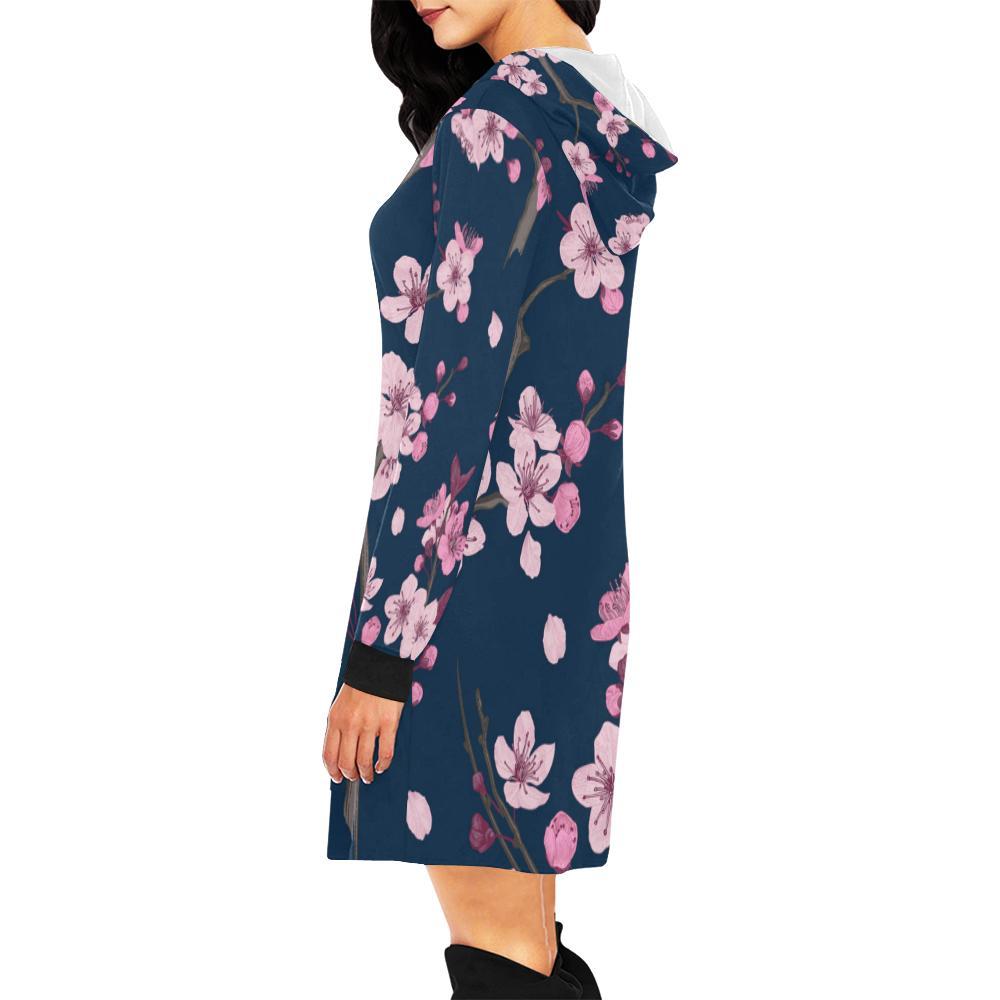 Sakura Cherry Blossom Print Women Hoodie Dress-grizzshop
