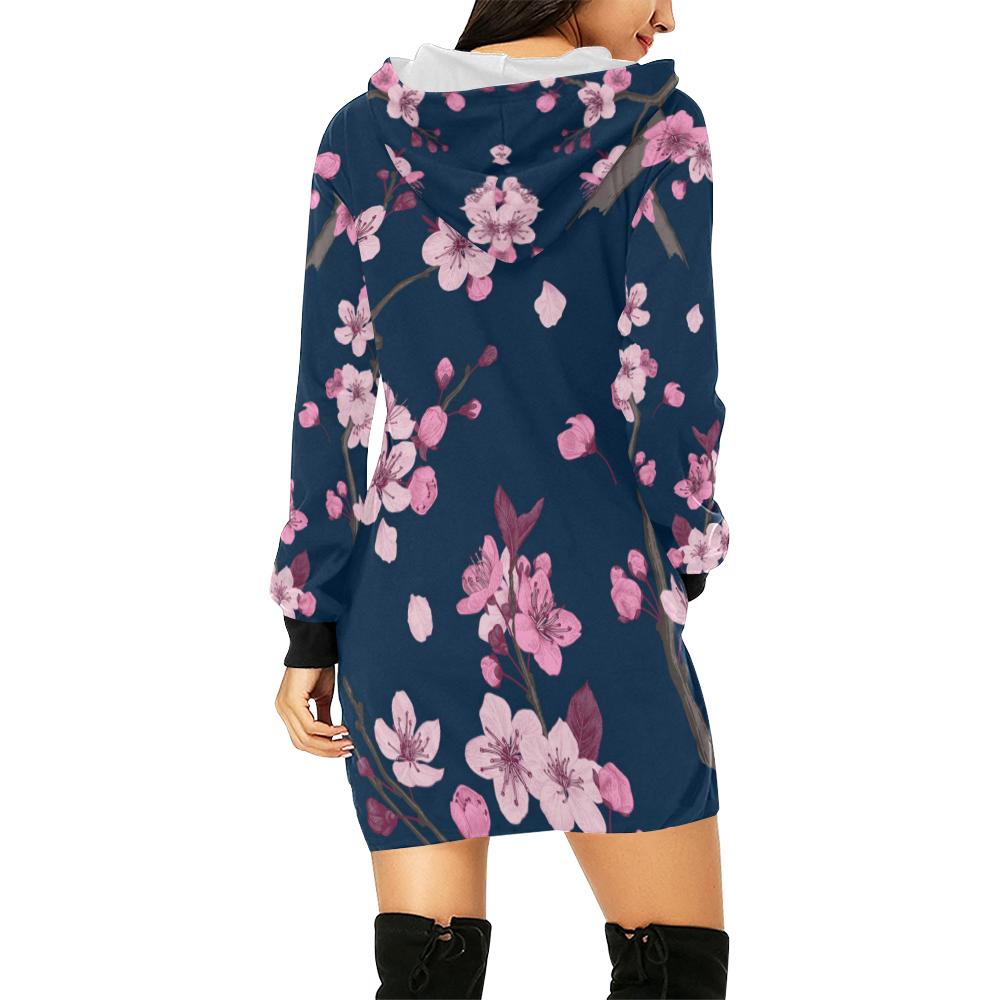 Sakura Cherry Blossom Print Women Hoodie Dress-grizzshop