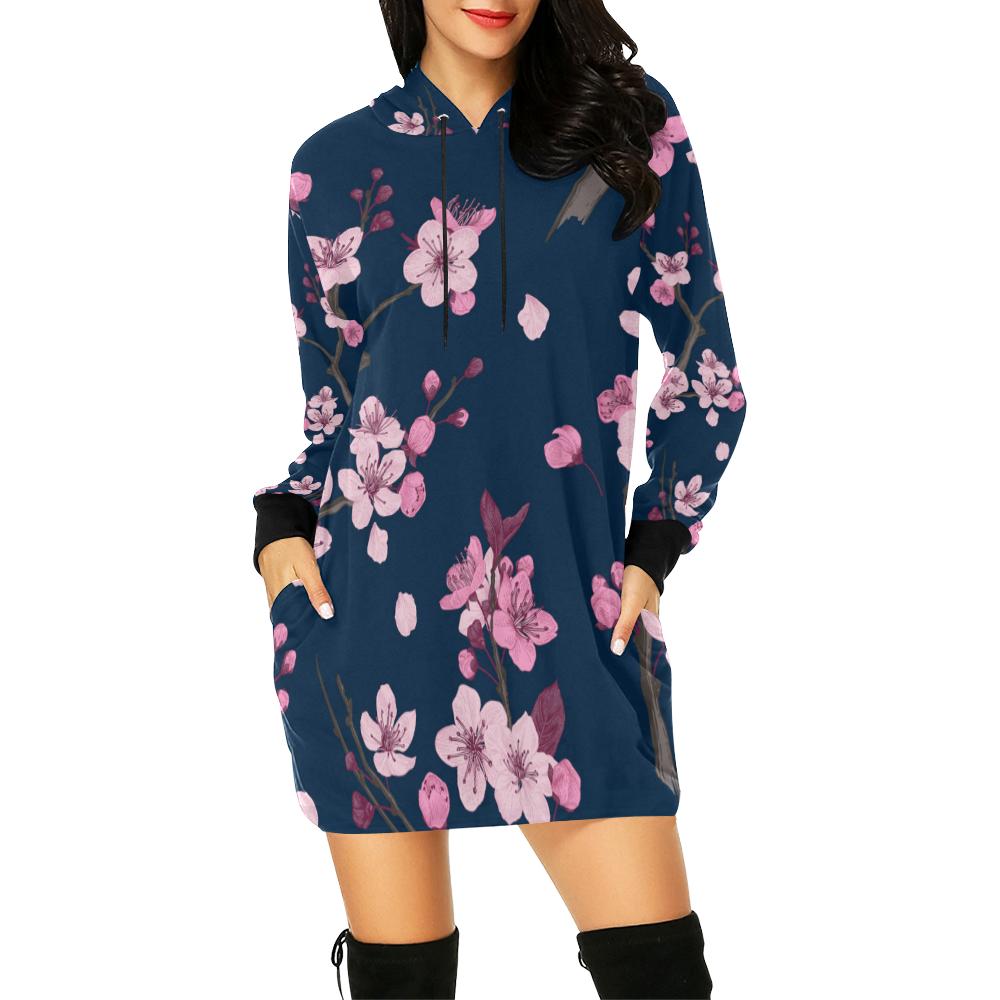 Sakura Cherry Blossom Print Women Hoodie Dress-grizzshop