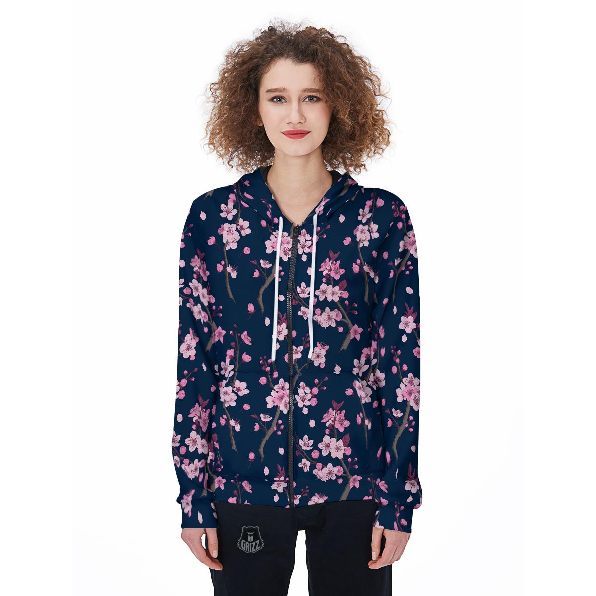 Sakura Cherry Blossom Women Zip Up Hoodie-grizzshop