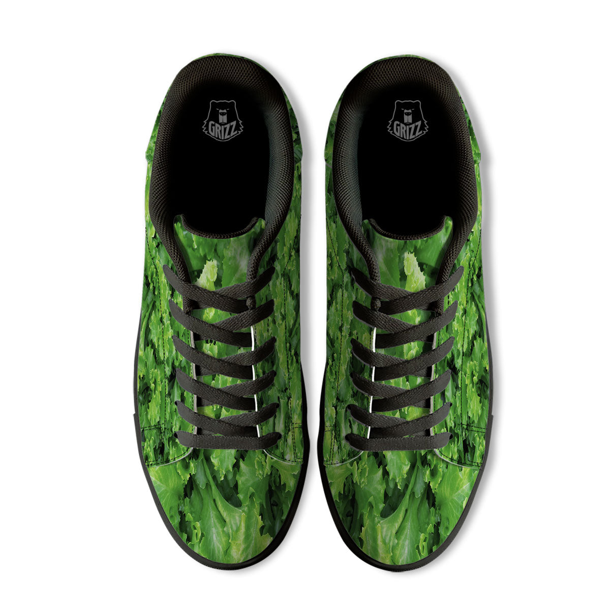 Salad Lettuce Green Print Black Low Top Sneakers-grizzshop