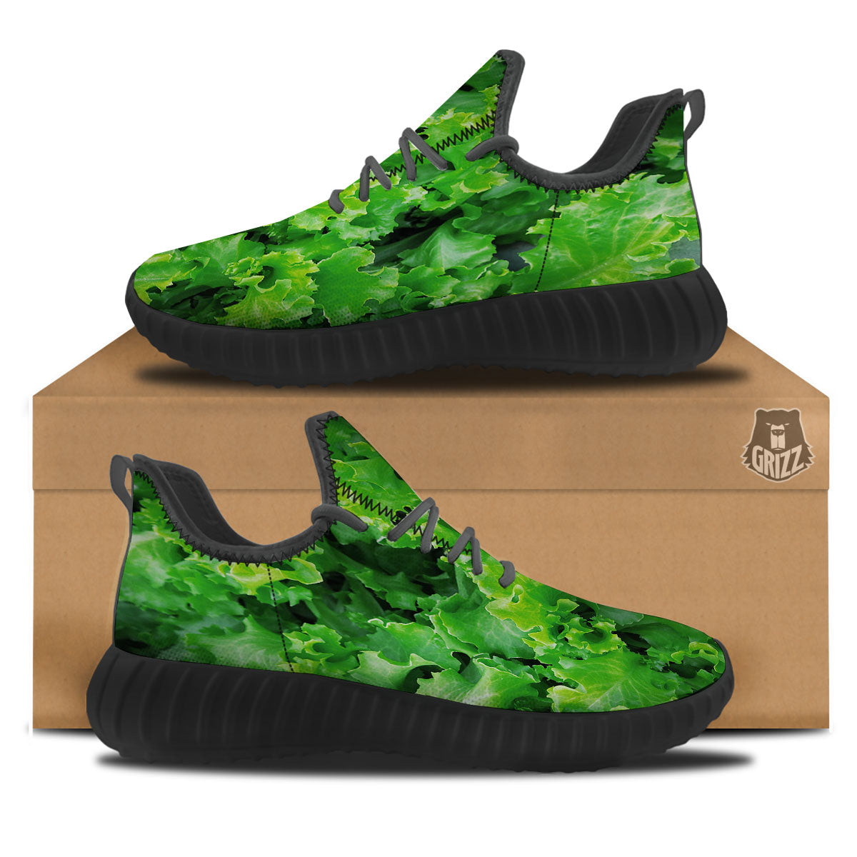 Salad Lettuce Green Print Black Walking Shoes-grizzshop