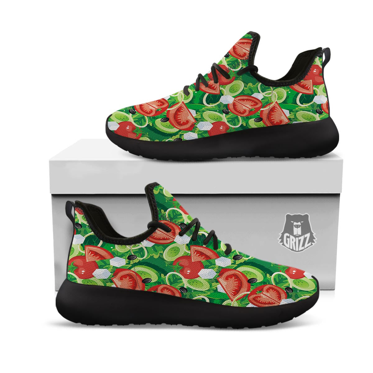 Salad Vegetable Print Pattern Black Athletic Shoes-grizzshop