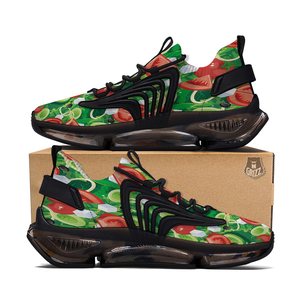 Salad Vegetable Print Pattern Black Gym Shoes-grizzshop