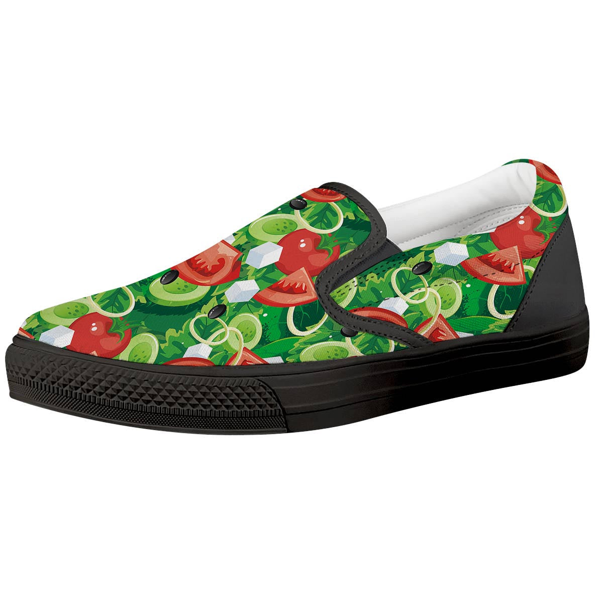 Salad Vegetable Print Pattern Black Slip On Shoes-grizzshop