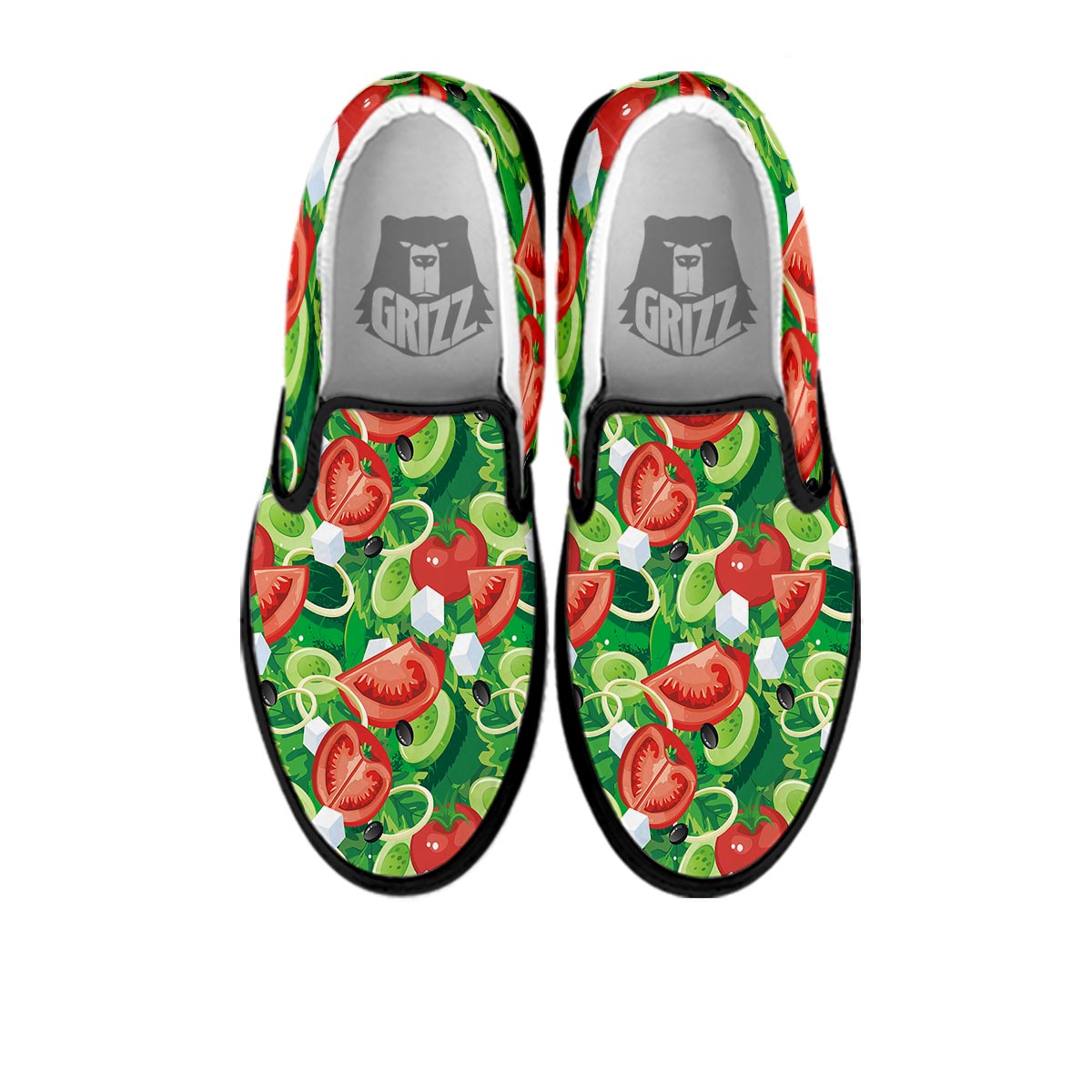 Salad Vegetable Print Pattern Black Slip On Shoes-grizzshop
