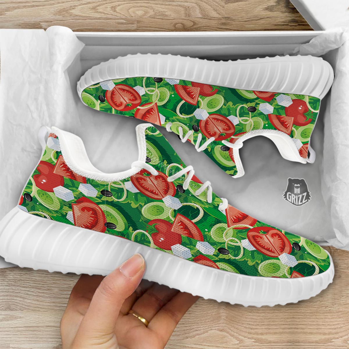 Salad Vegetable Print Pattern White Walking Shoes-grizzshop