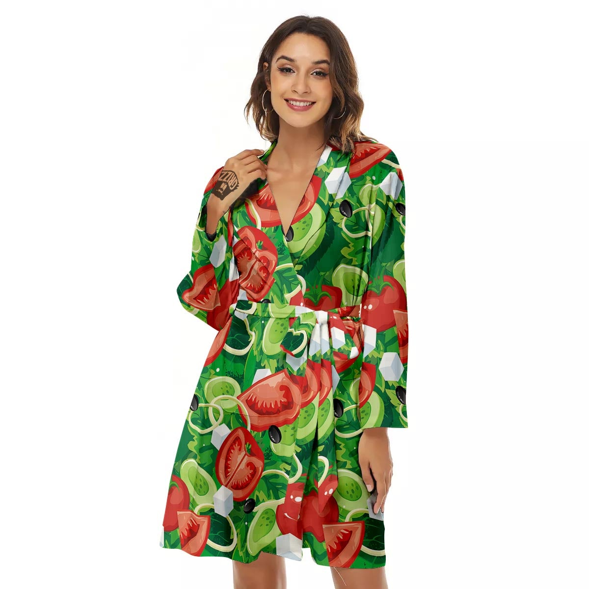 Salad Vegetable Print Pattern Women's Robe-grizzshop