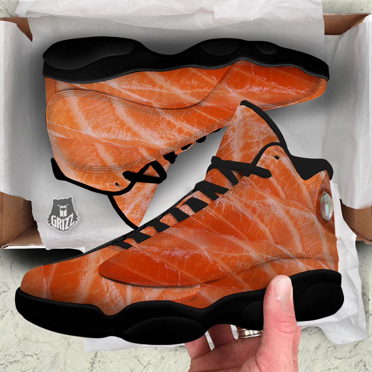 Salmon Print Black Basketball Shoes-grizzshop
