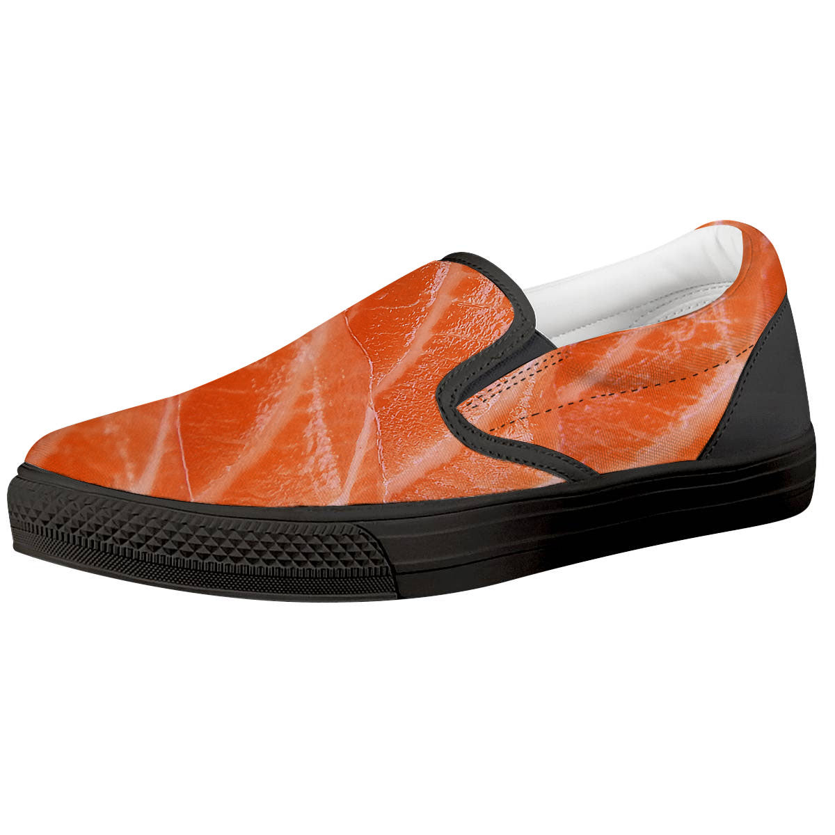 Salmon Print Black Slip On Shoes-grizzshop